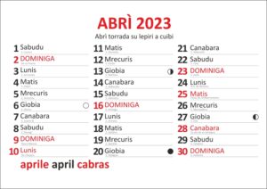 CALENDARIO SARDO CABRAS 2023