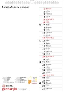 calendario sardo 2025 campidanese