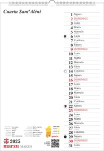 calendario sardo 2025 campidanese