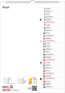 calendario sardo 2025 logudorese